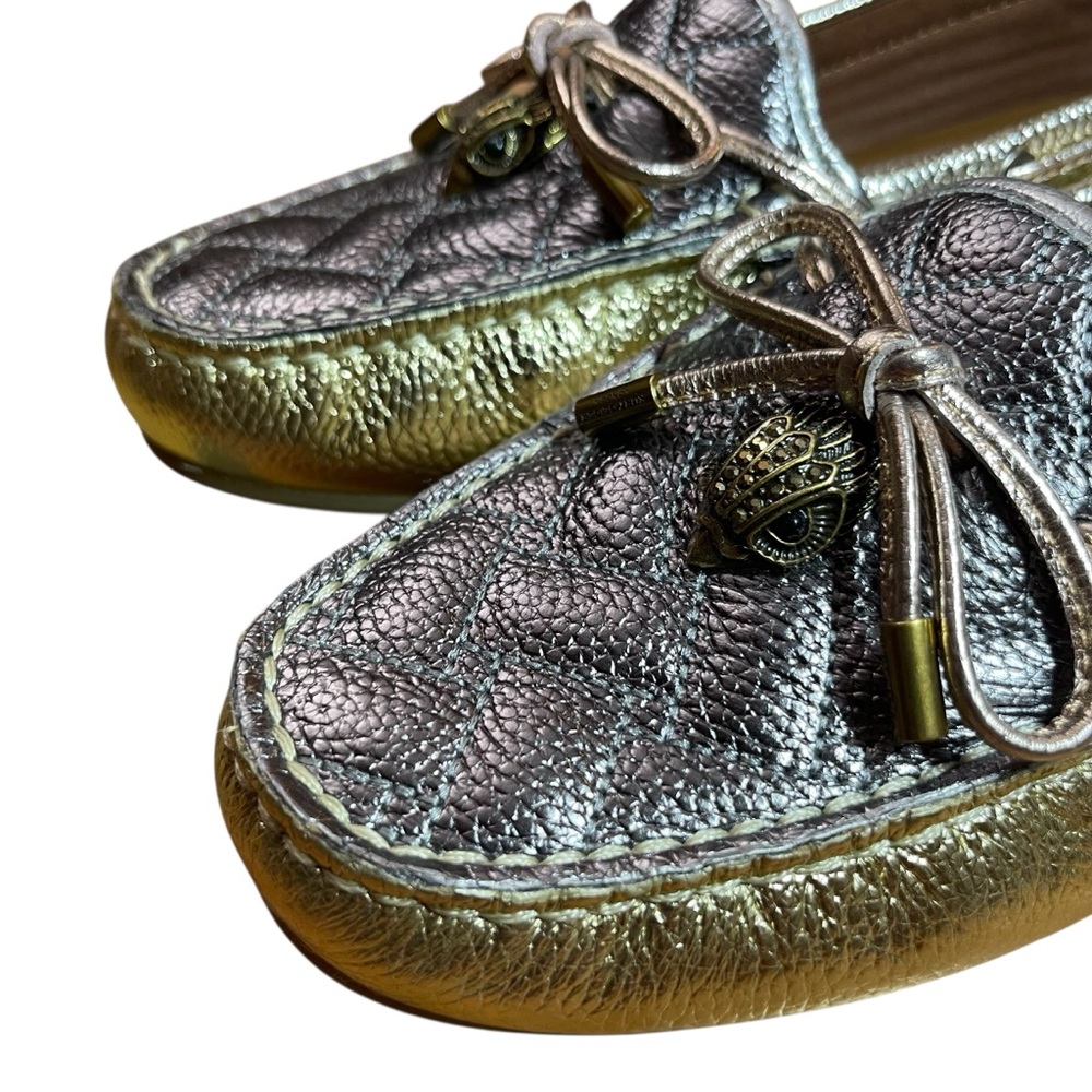 Kurt Geiger London Metallic Quilted Leather Loafers Crown Charm Bow Moccasins - Picture 13 of 16